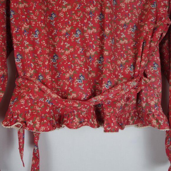 Vintage Lauren Ralph Lauren Red Prairie Floral Wrap Blouse Shirt, Size 12P - Picture 9 of 11